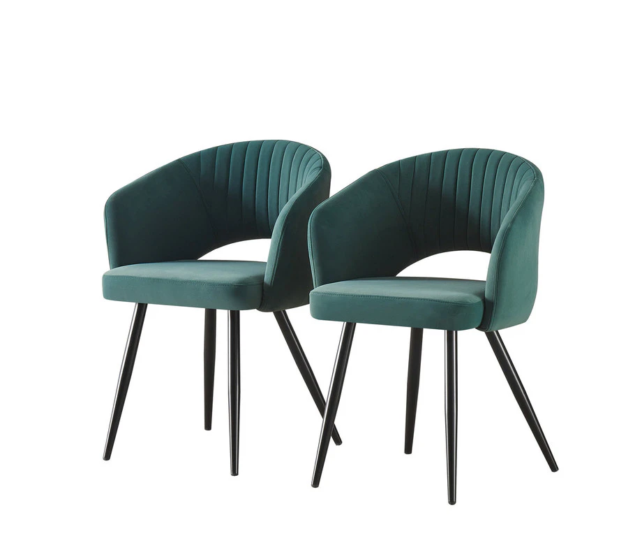 2x Green Velvet Armchair Dining chair Black Metal Legs For Living room Dinning room Cafe Office