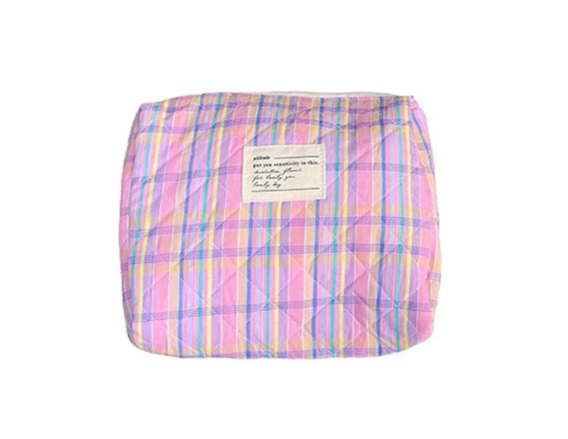 Makeup Bag Reusable Large Capacity Plaid Pattern Korean Style Check Pattern Cosmetic Storage Clutch Bag for Home-C