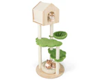 Costway 139cm Cat Scratching Post Tower Cat Climbing Tree w/Hammock Platform & Condo House Green