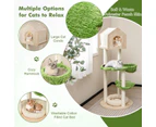 Costway 139cm Cat Scratching Post Tower Cat Climbing Tree w/Hammock Platform & Condo House Green