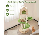 Costway 139cm Cat Scratching Post Tower Cat Climbing Tree w/Hammock Platform & Condo House Green