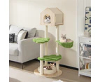 Costway 139cm Cat Scratching Post Tower Cat Climbing Tree w/Hammock Platform & Condo House Green