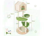 Costway 139cm Cat Scratching Post Tower Cat Climbing Tree w/Hammock Platform & Condo House Green