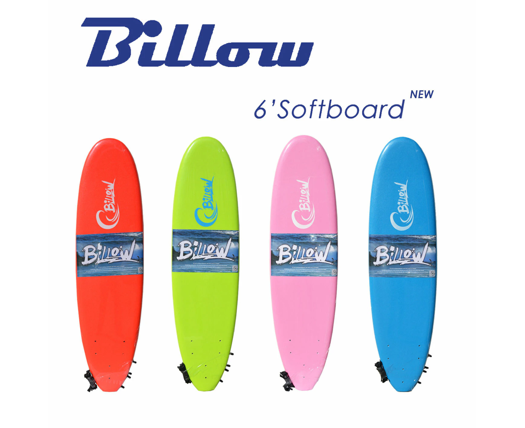 Billow 6ft Pink Soft Surfboard 6ft SoftBoard with Leash & Fins