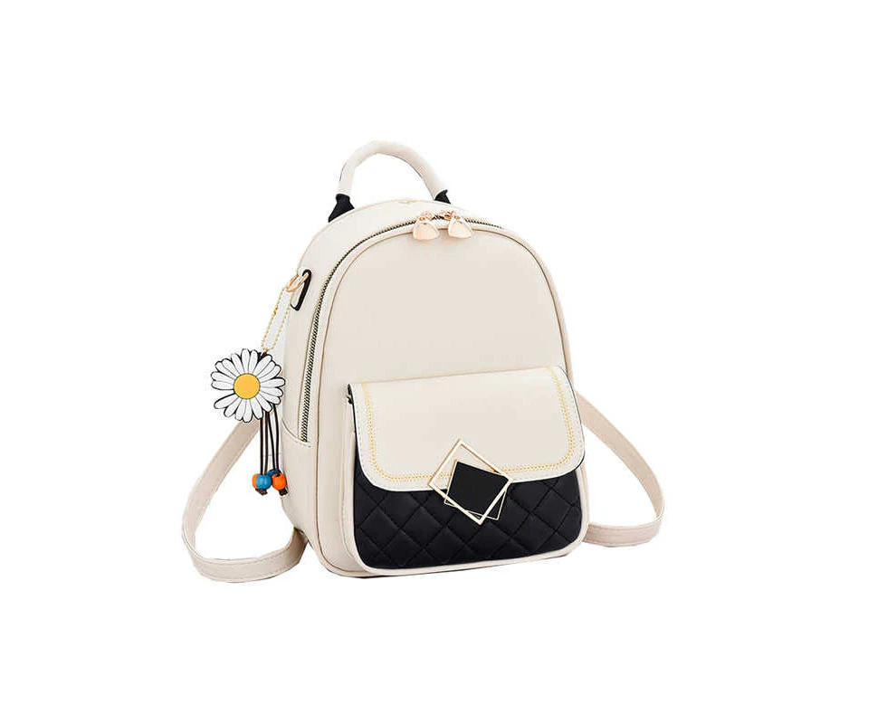 Tenpell Teenager Mini Backpack Leather Casual Travel Backpacks-White