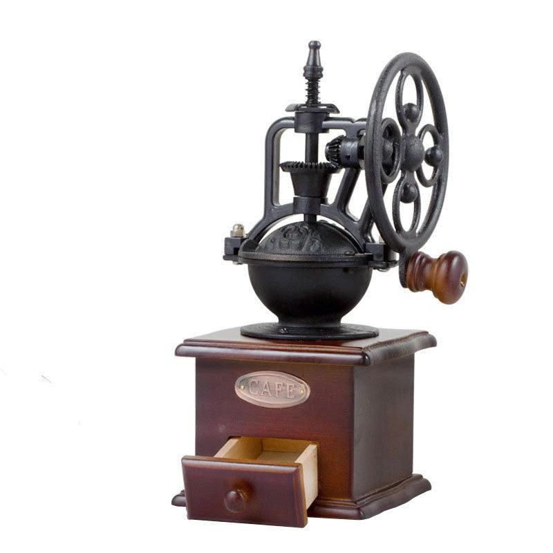 Wooden Manual Coffee Grinder Hand Cast Iron Retro Handmade Coffee Mill Grinders