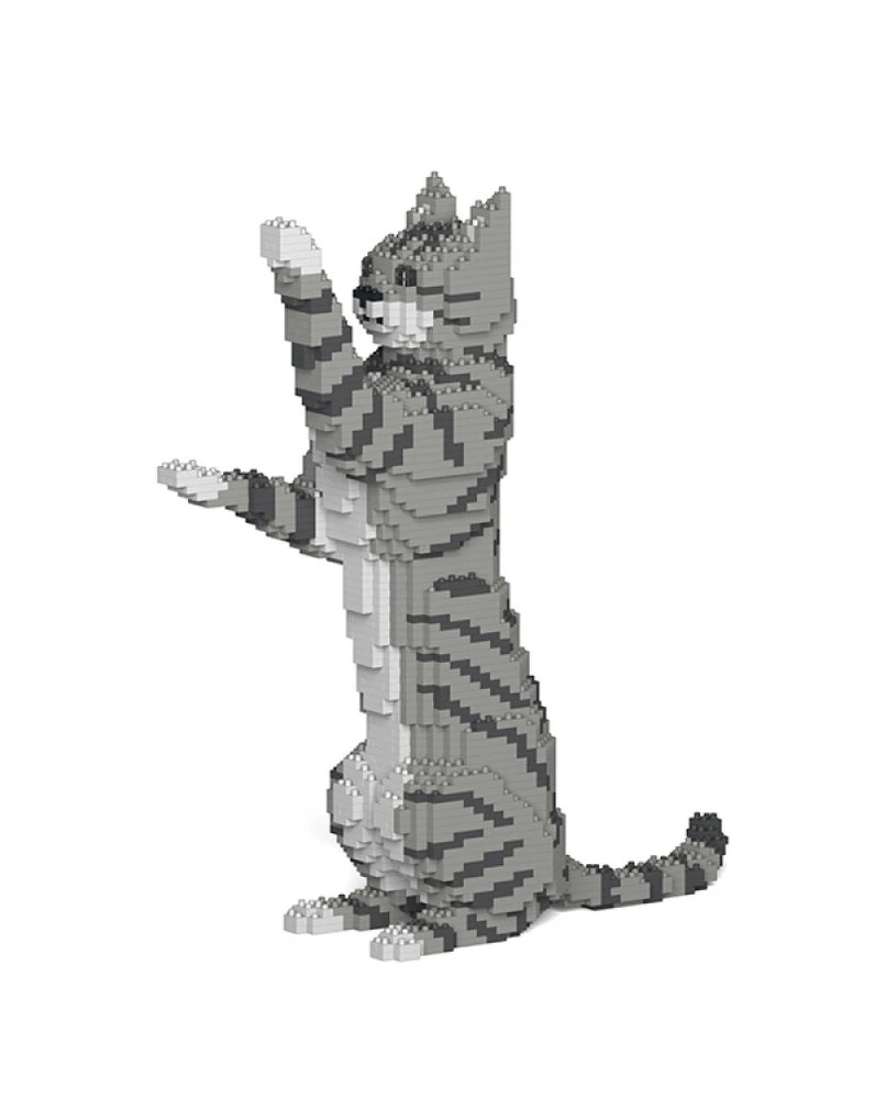 Jekca Animals - Tabby Cat Grey Standing 39cm