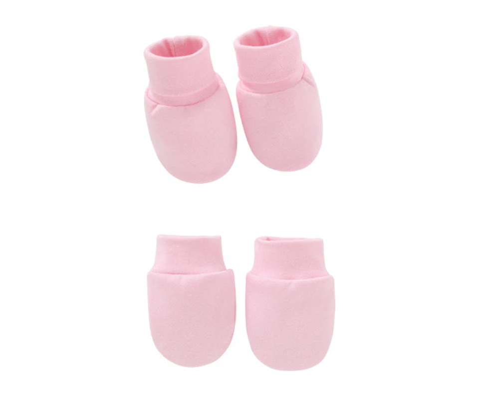 Infants Newborn Toddlers Boys Girls Shower Gifts No Scratch Mittens Socks Set - Pink