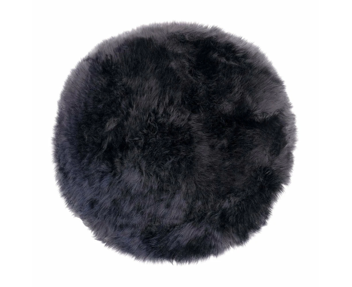 Yellow Earth Australia - Round Chair Mat Long Wool - Black - 37cm Diameter - Australian Merino Sheepskin