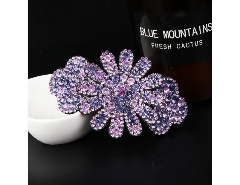 Crystal Flower Barrette Women Hair Clip Rhinestone Hairpin Girl Hair Accessories，Dark light purple