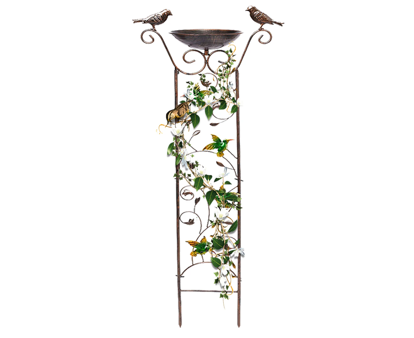 SpringUp Garden Metal Bird Bath Feeder with Trellis Stake Hummingbirds