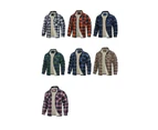 Men's Cotton Plaid Long Sleeve Jacket Fleece Lined Flannel Sherpa Button Down Coat-navy blue