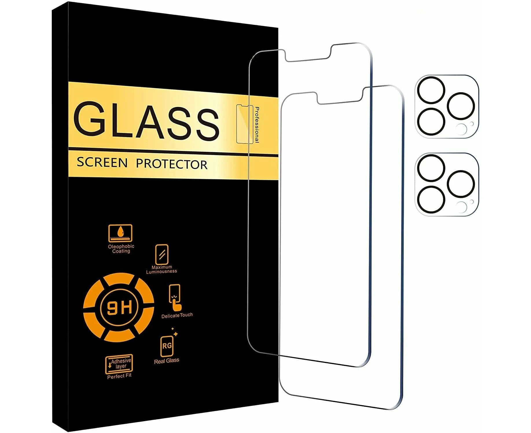 [2+2] Full Coverage 2 Pack Screen Protector for iPhone + 2 Pack Camera Lens Protector, Tempered Glass Film, HD Clear (14 Plus 6.7-inch)