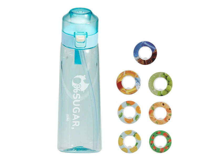 Water Bottle, 650ml Air Starter Set with 7 Scented Pods Fruit Perfume Mugs, BPA Free with Straws-Blue (7 flavor rings)
