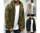 Men's Fuzzy Sherpa Hoodie Jacket Long Sleeve Button Up Fleece Winter Warm Jacket-Apricot color