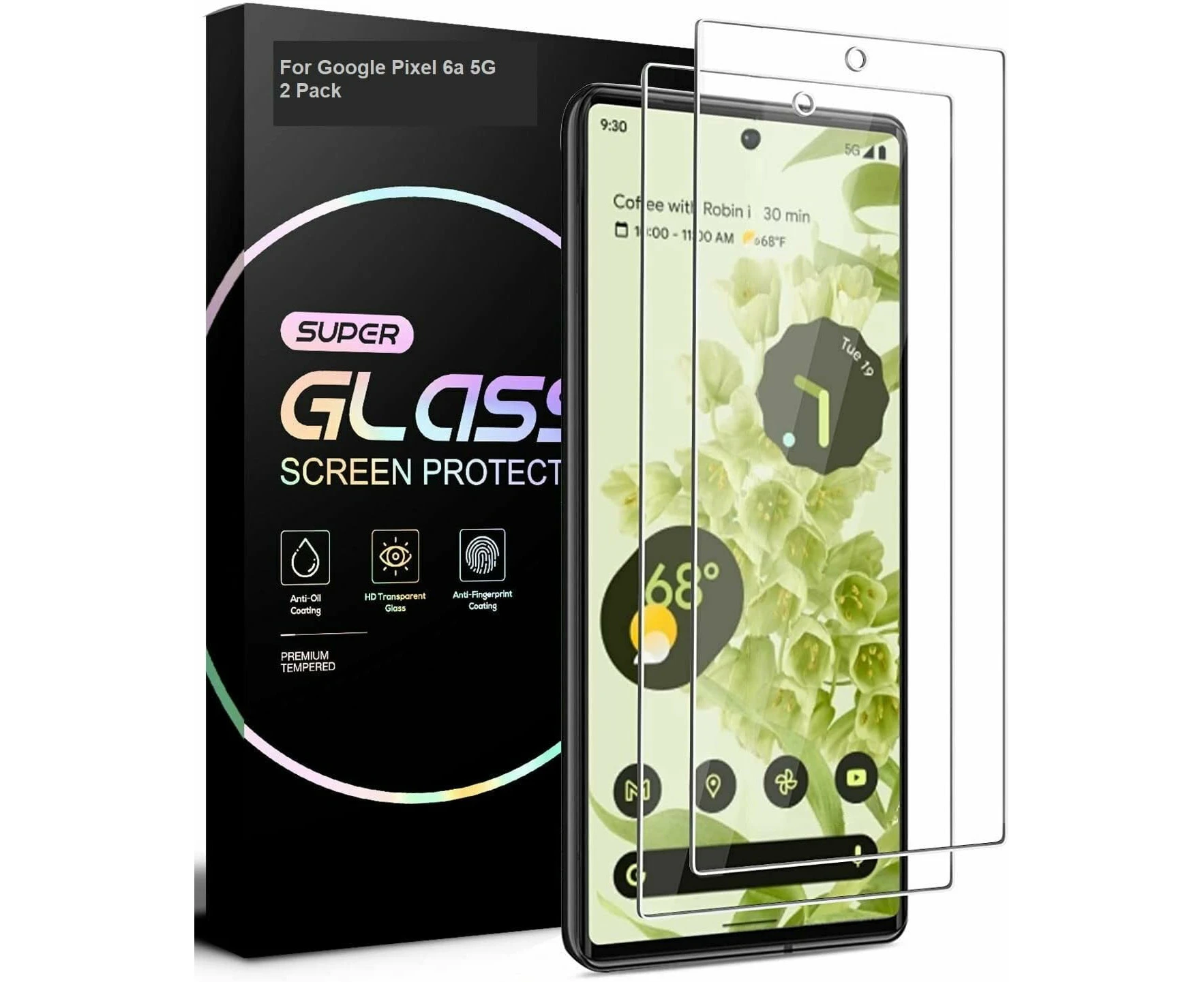 [2 Pack] Google Pixel 6A 5G Screen Protector 9H Hardness Fingerprint Unlock Support, HD Tempered Glass For Google Pixel 6a 5G