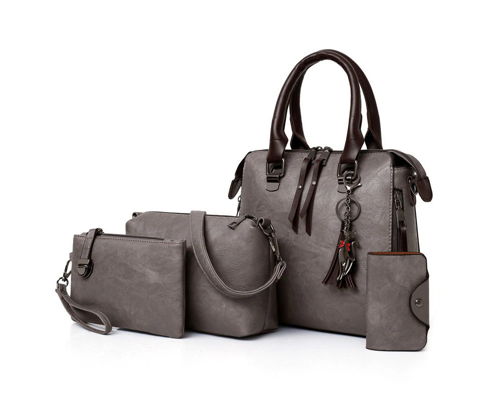 Tenpell 4pcs Women Fashion Handbags Purse Vintage Shoulder Bag-Grey