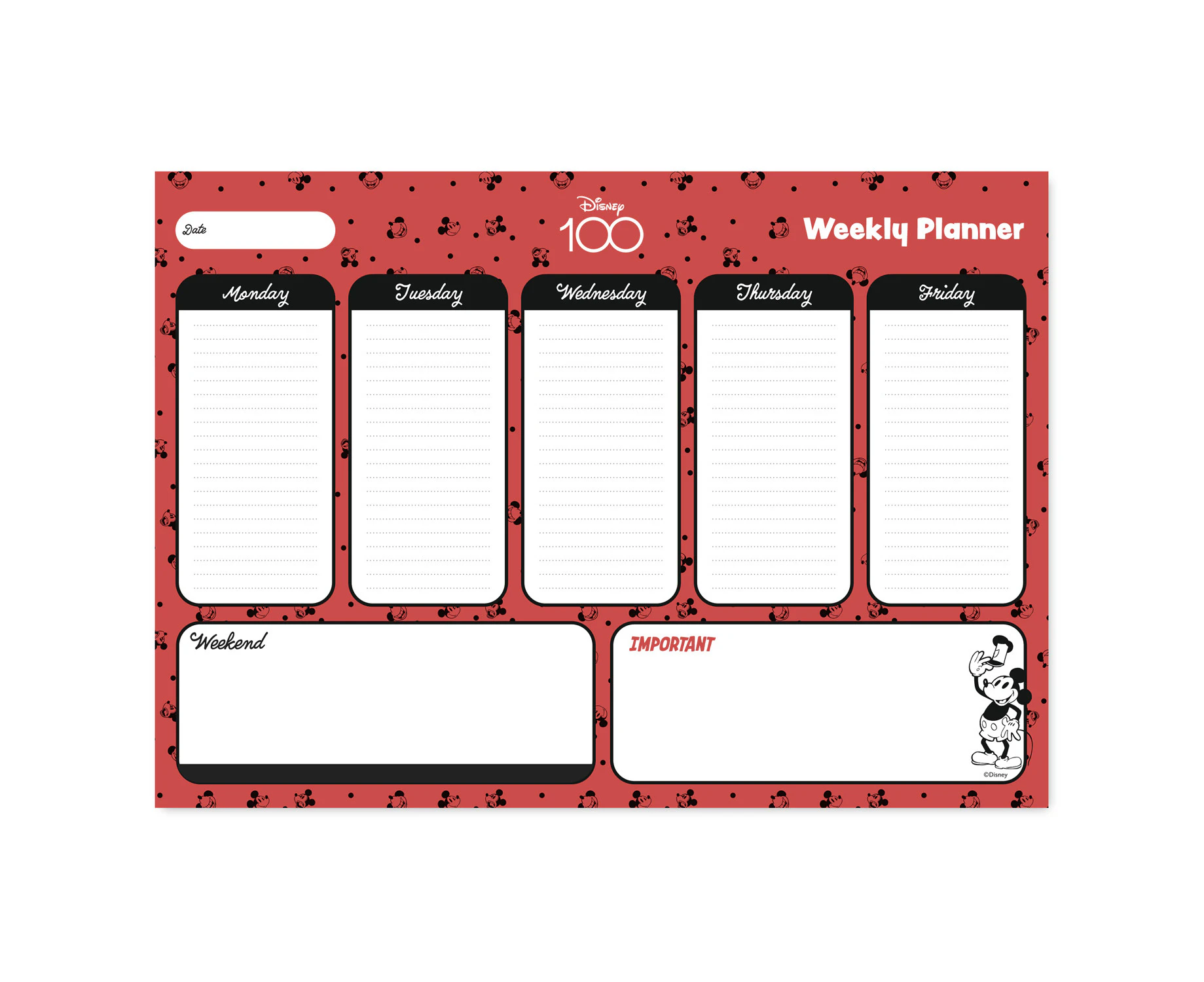 Erik Official Disney Mickey 100th Anniversary A4 Desk Pad with Daily, Weekly and Monthly Calendar | Desktop Planner | Desktop Note Pad | 54 Undated  - MKTP