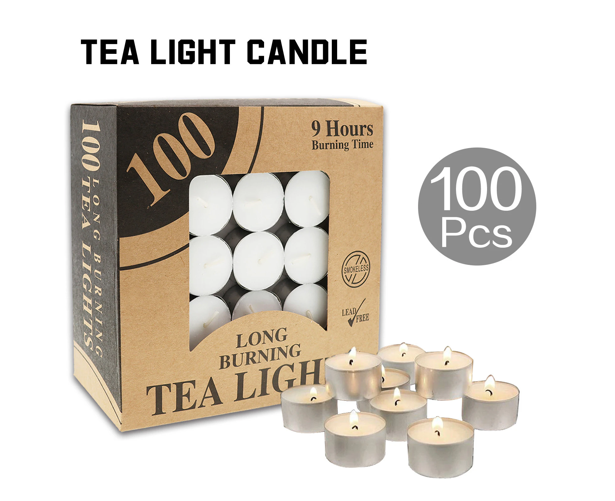 Tealight Candles 100Pack 9 Hours Unscented Tea Light Candles Tealights Home Decorative Party Wedding Christmas