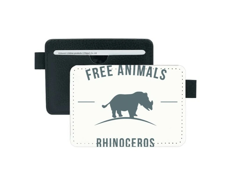 Cartoon Rhinoceros Animal Blue Outline Pocket Leather Wallet Card Holder