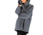 Women's Round Collar Single Breasted Winter Long Trench Pea Coat-grey