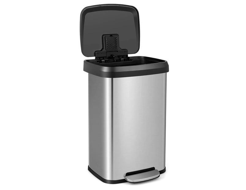 Giantex 50L Pedal Rubbish Bin Stainless Steel Trash Can Kitchen Garbage Bin w/Lid & Deodorizer Compartment Home Office Silver