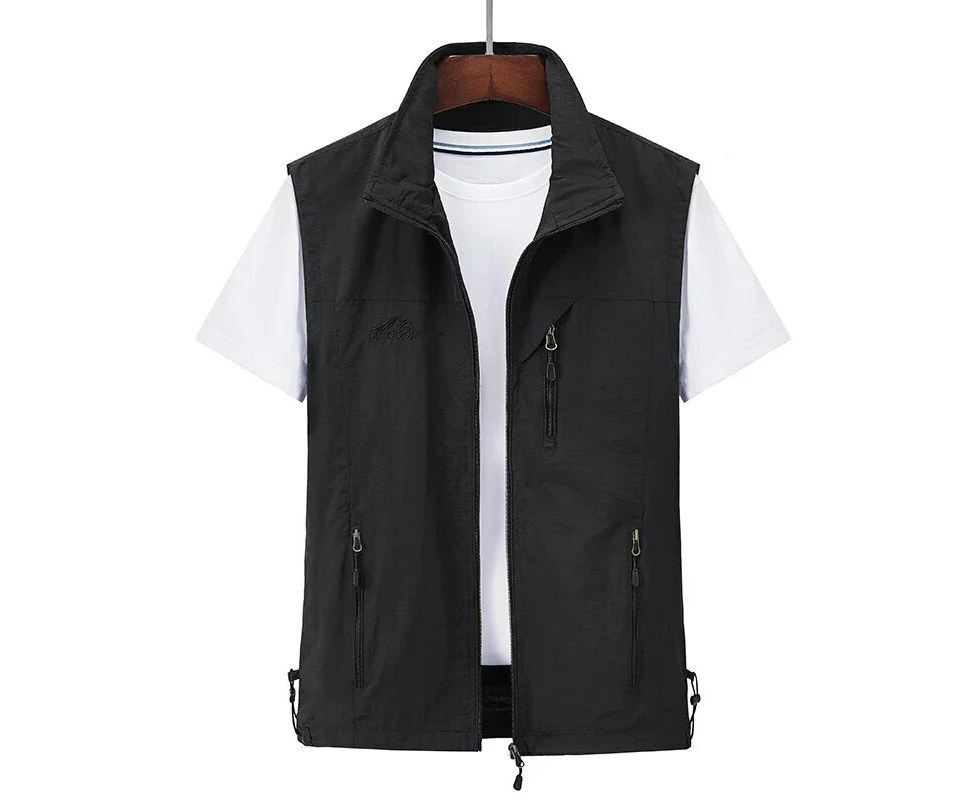 2023 Spring Mens Outdoor Vests Multi-pockets Hiking Work Photography Vest Man Fish Vest Waterproof Breathable Waistcoat Big 7XL - Black