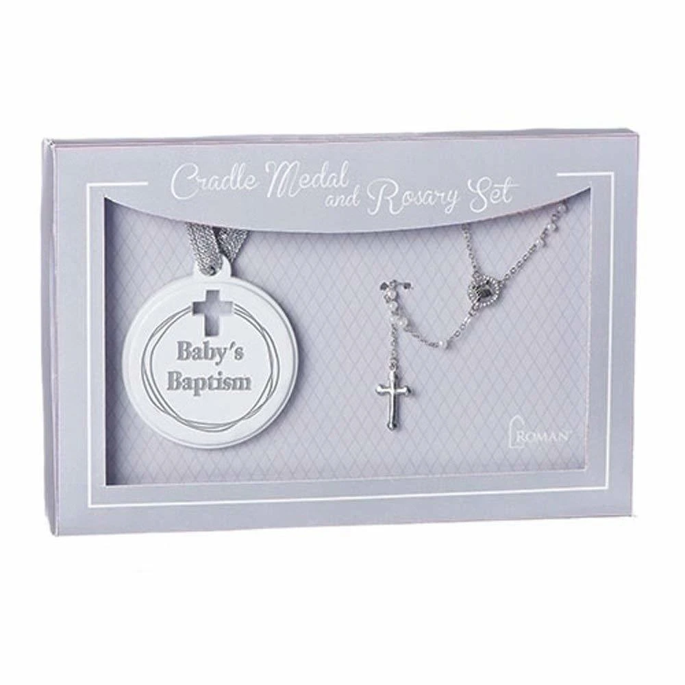 Roman Inc Baby's Baptism Rosary and Cradle Medal Set