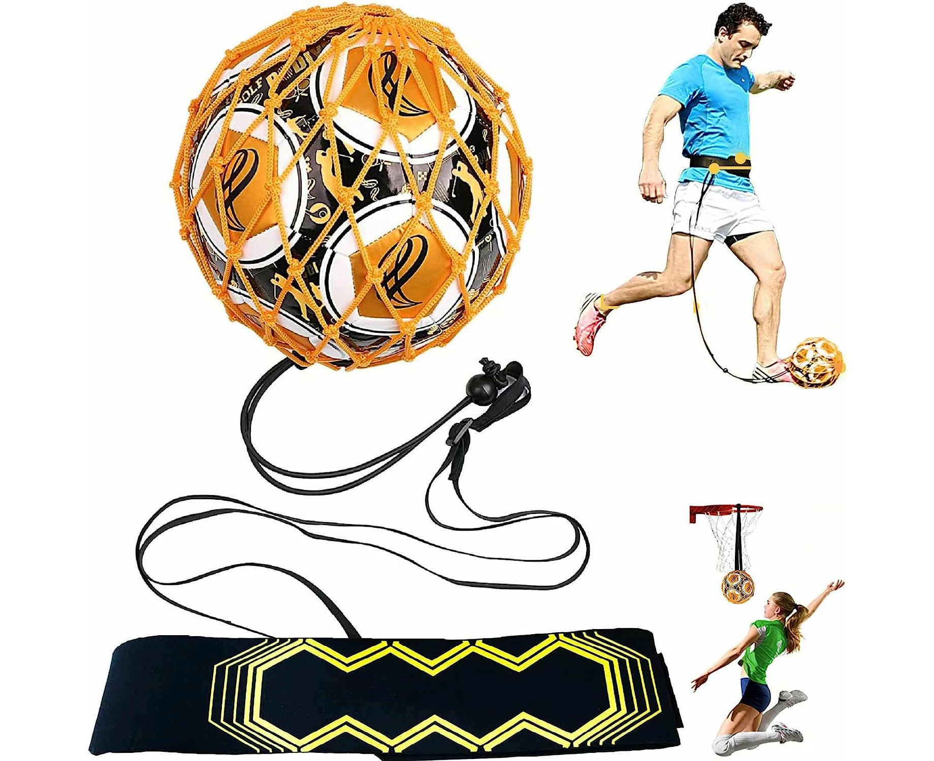 Soccer Training Belt (Soccer Ball Not Included), Random Color Mesh Pockets, Kid Adjustable Belt for Practice Control Training Aids