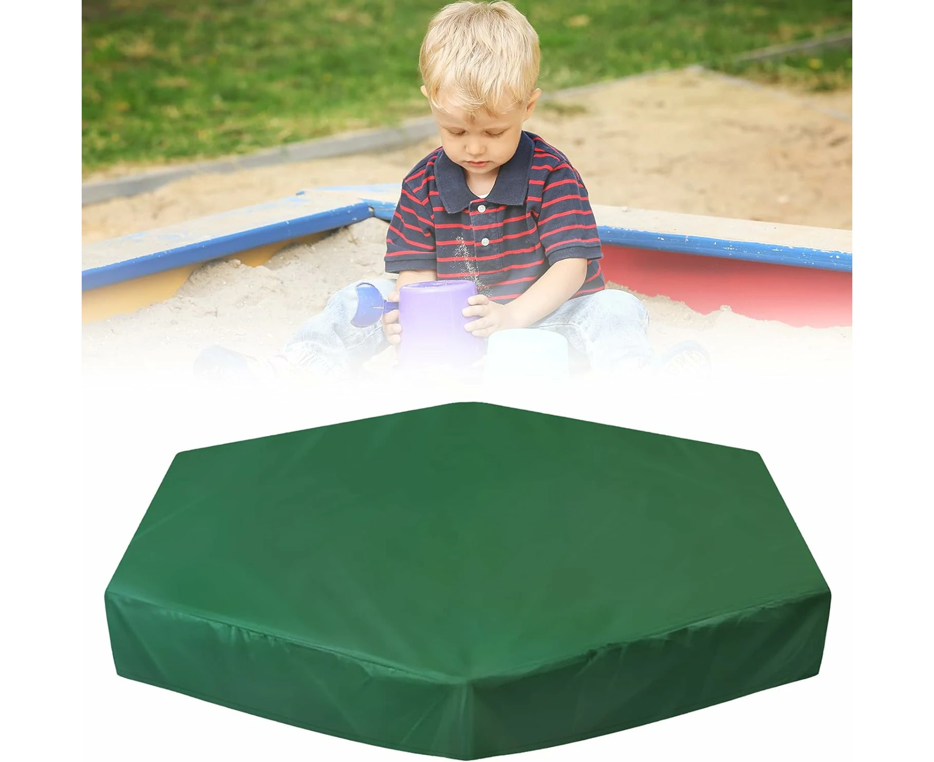 Hexagon Sandbox Sandpit Cover with Drawstring Waterproof Sandbox Pool Cover Oxford Protective Cover for Sandpit Canopy Sand Toys (230X200cm)