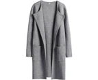 Women's Cardigan Sweater Casual Lapel Open Front Long Jackets Trench Clothes-Light gray