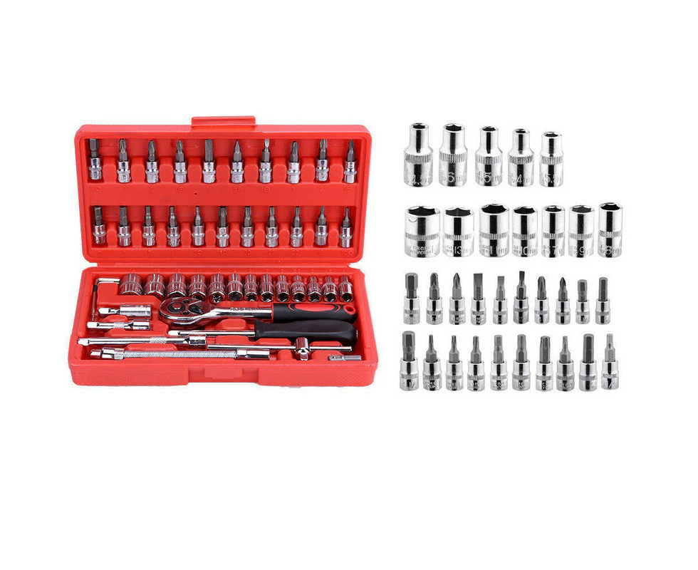 46pcs 1/4" Socket Ratchet Wrench Set Spanner External Torx Screwdriver Bit Set