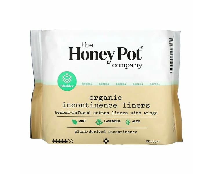 Herbal-Infused Cotton Liners With Wings, Organic Incontinence Liners, 20 Count