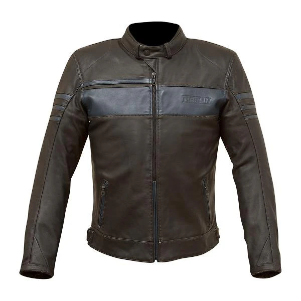 Merlin Holden Mens Leather Retro Motorbike Jacket - Black / Blue