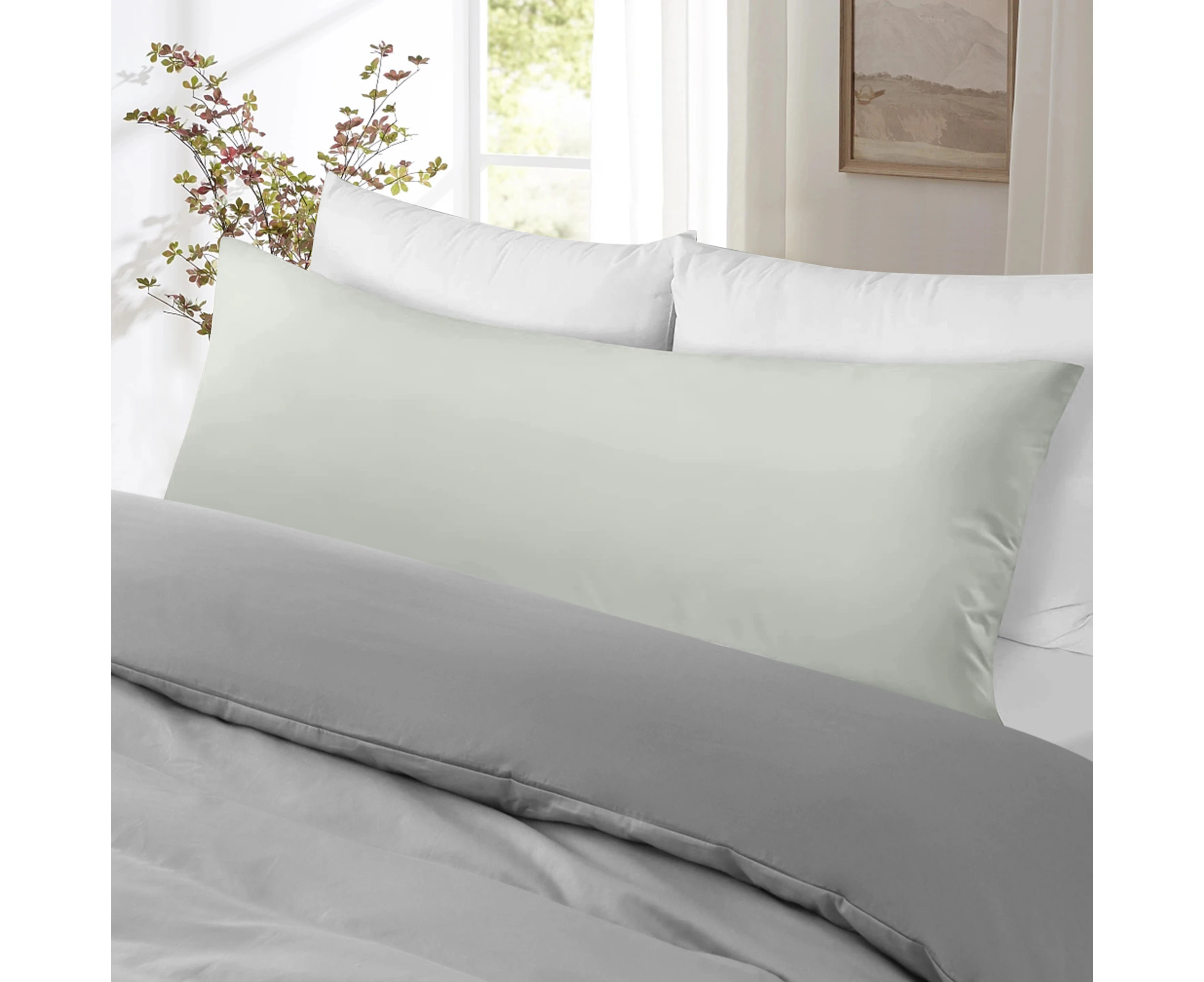 Justlinen-link 1 Pcs Organic Bamboo Pillowcase Body Size Soft Cooling-Sage green