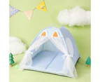 M Size Pet Dog Cat Nest Bed Tent House Puppy Cushion Warm Fluffy Portable Pet Tent Play - Blue