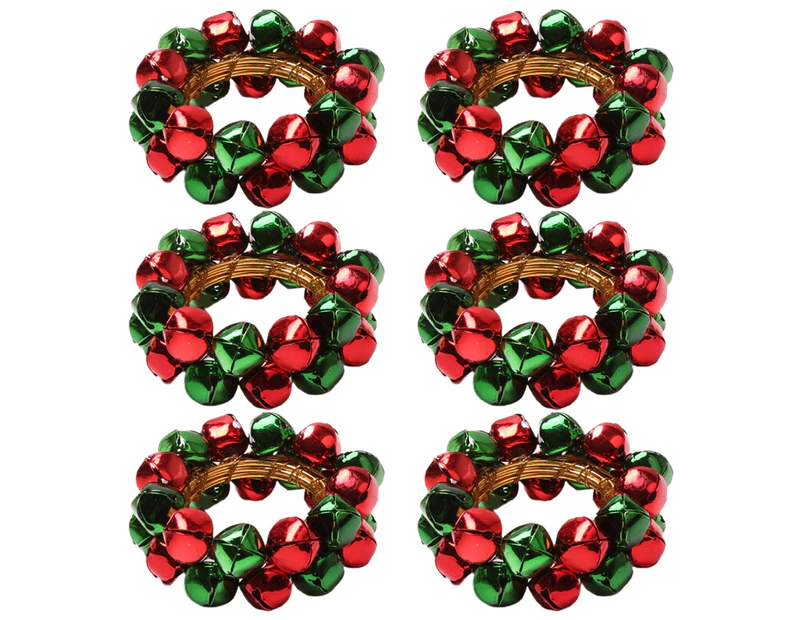 6Pcs Petite Bells Napkin Ring Widely Used Charming Stainless Steel Sturdy Christmas Napkin Buckle for Kitchen-Red&Green