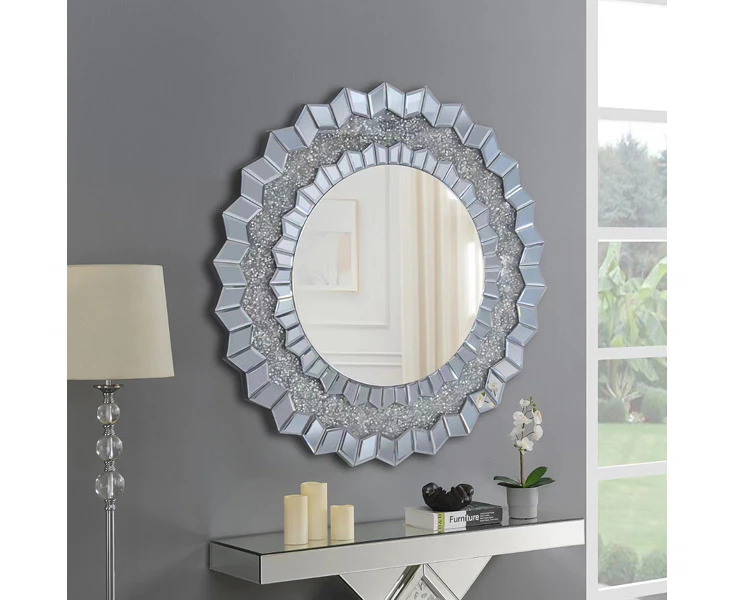 Wall Mirror Sparkling Crush Crystal MDF Silver & Grey Colour