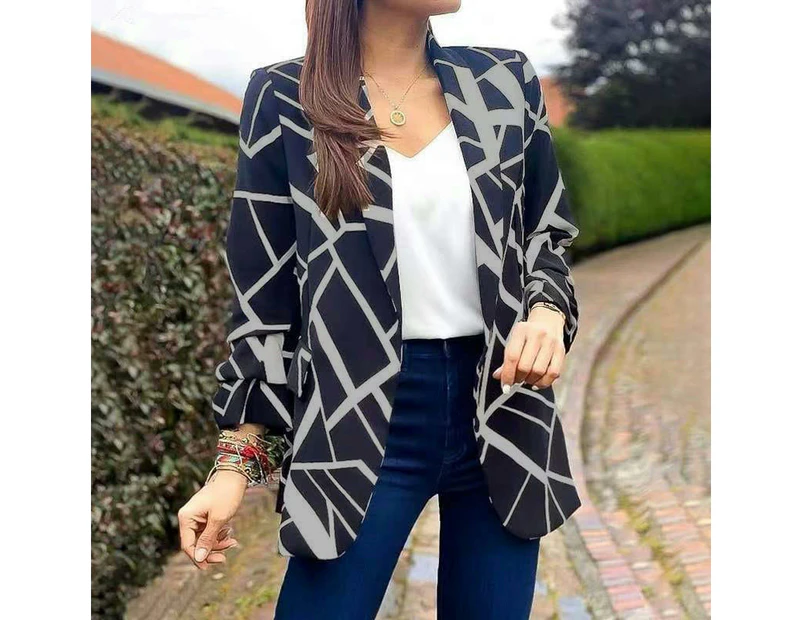 Women's Open Front Office Work Business Casual Crop Suit Blazer Jacket-grey