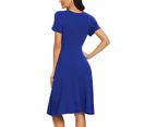 Womens Sexy V-Neck Summer Dress Elegant Dress Beach Dresses with Pockets-Blue