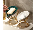 LUXURY Ceramic Soap Holder with Metal Display Rack Desktop Soap Dish Removable Sponge Holder for Kitchen Sink Bathroom-Color-Green glaze trumpet