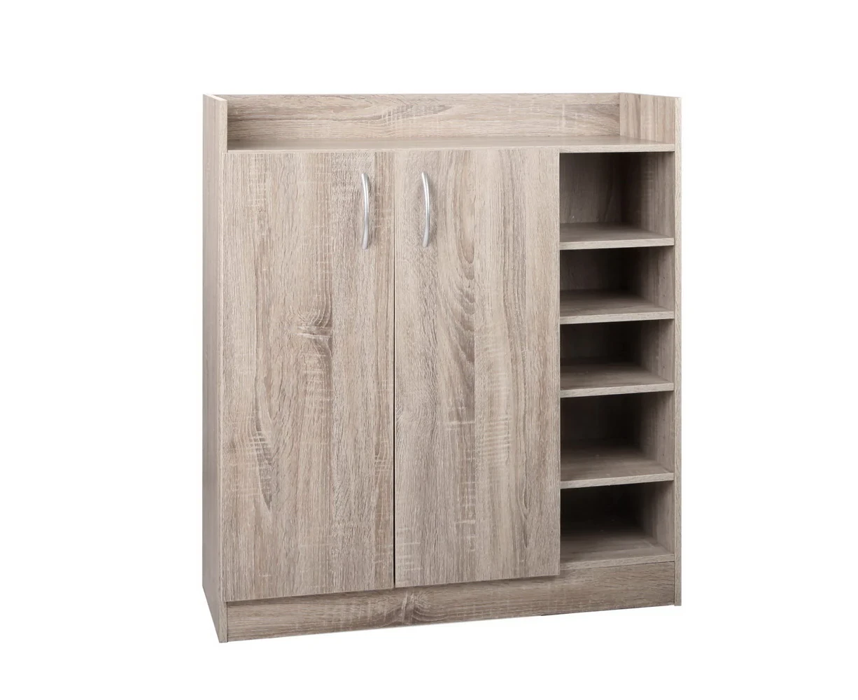 Shoe Cabinet Wood Storage Rack Shoes Organiser 2 Doors Shelf Cupboard Oak