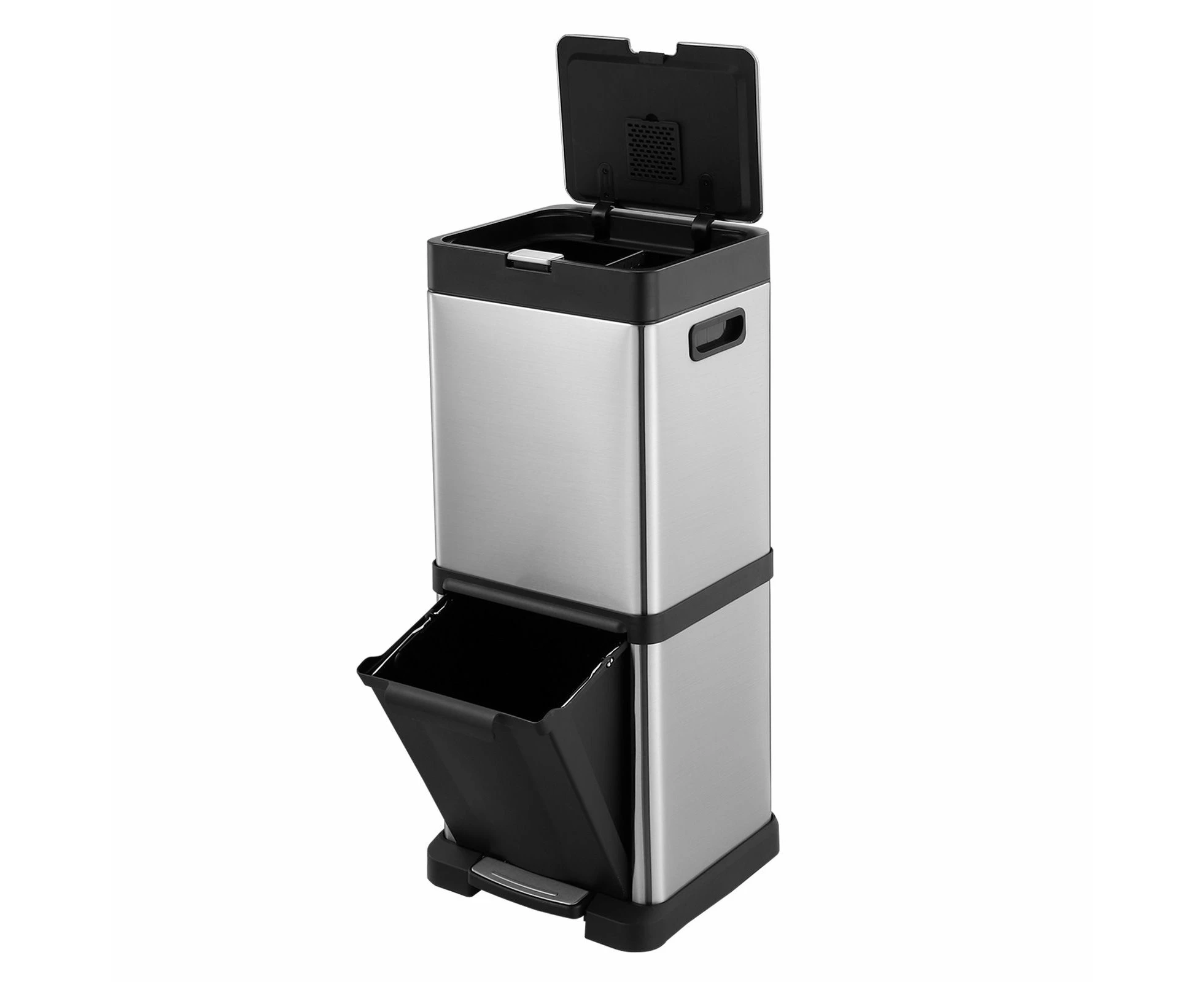 40L Rubbish Bin Dual Compartment Pedal Garbage Can Recycling Trash Waste Stainless Steel Trashcan Soft Closing Lid Kitchen