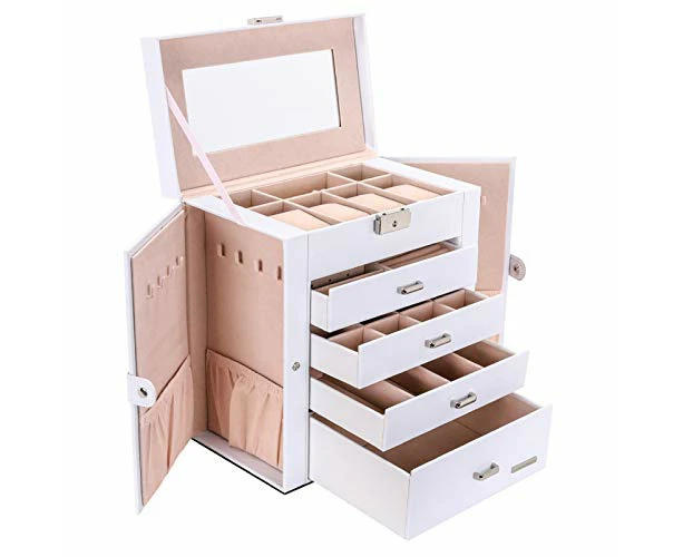 5-Layer Jewelry Storage with Drawers, Mirror and Lock