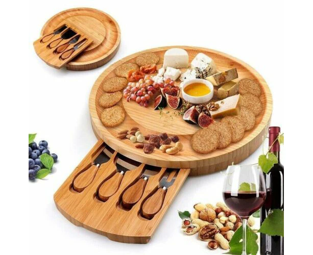 Wooden Cheese Board with Cutlery Cutting Set