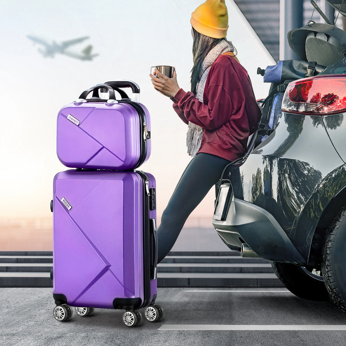 Mazam 2PCS Luggage Suitcase Trolley Set Travel TSA Lock Storage Hard Case Purple