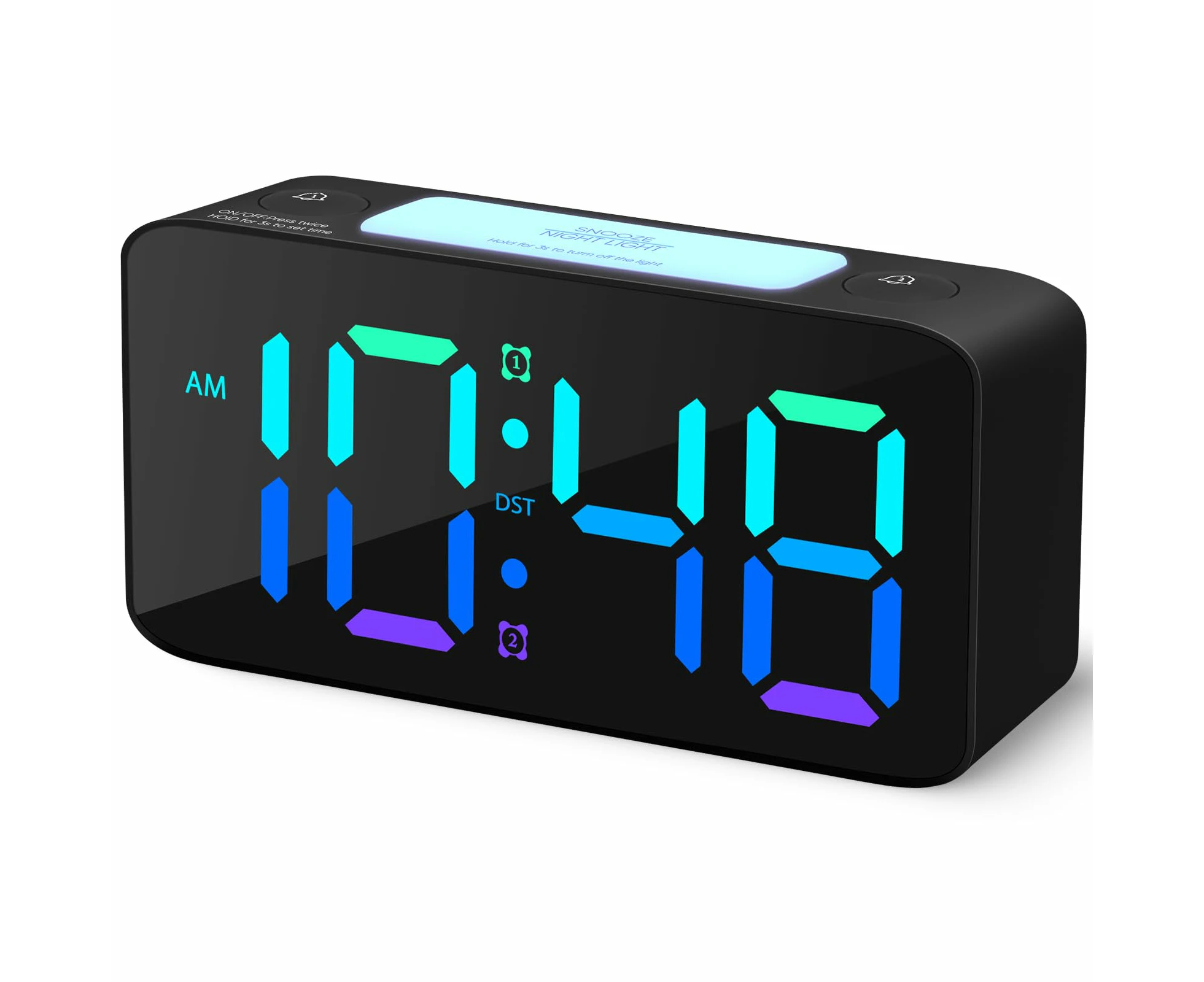 Super Loud Alarm Clock for Heavy Sleepers Adults,RGB Digital Clock with 7 Color NightLight,Adjustable Volume,Dimmer,USB Charger,Small Clocks