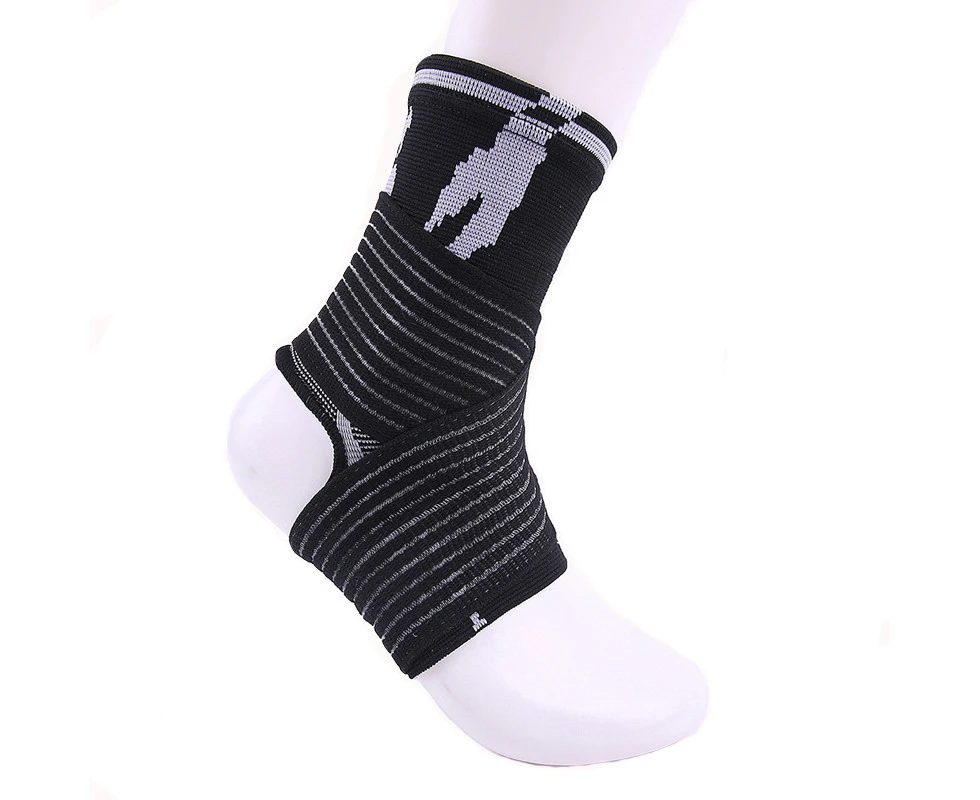 1 Pair - Black Elastic Ankle Brace with Strap - Splint Support for Weak Ankles, Sprains and Sports Injuries. for Men and Women, Left or Right Foot Str