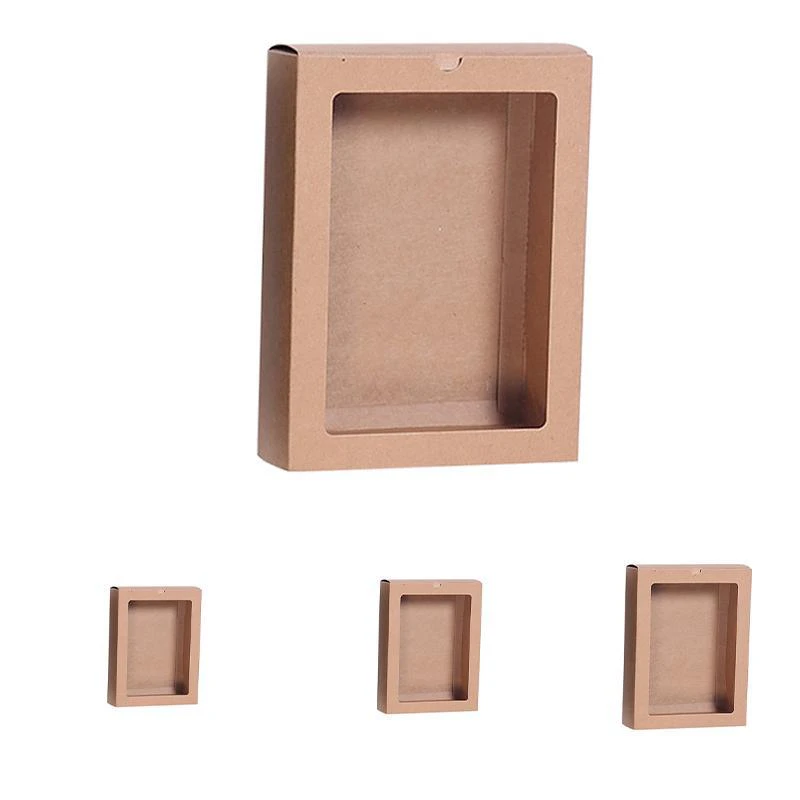 50PCS Kraft Paper Packing Box With Transparent PVC Window Drawer Display Gift Boxes - A2-17.4*14*4.4cm