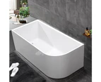 1700*730*580mm Left Round Corner Back To Wall Bathroom Bathtub Acrylic Free Standing Bath Tub Gloss White Thin Edge Soaking Bath Spa Rectangle KDBT-6L-1700